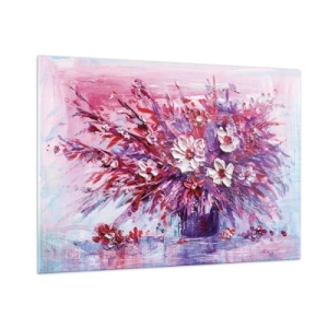 Impression sur verre - Image sur verre - Un bouquet de fleurs dans les tons de rose et de violet - 100x70cm - Innocence et passion - Décoration murale moderne pour le salon et la chambre ARTTOR
