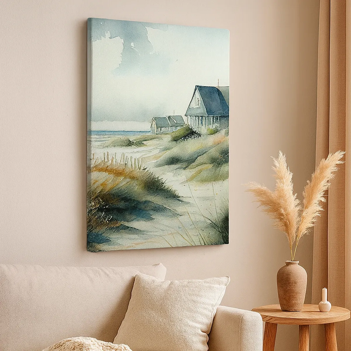 Impression sur toile - Image sur toile - Une maison de bord de mer entourée d'herbe et surplombant la mer - 50x70cm - Loin de l'agitation - Décoration murale moderne pour le salon et la chambre ARTTOR