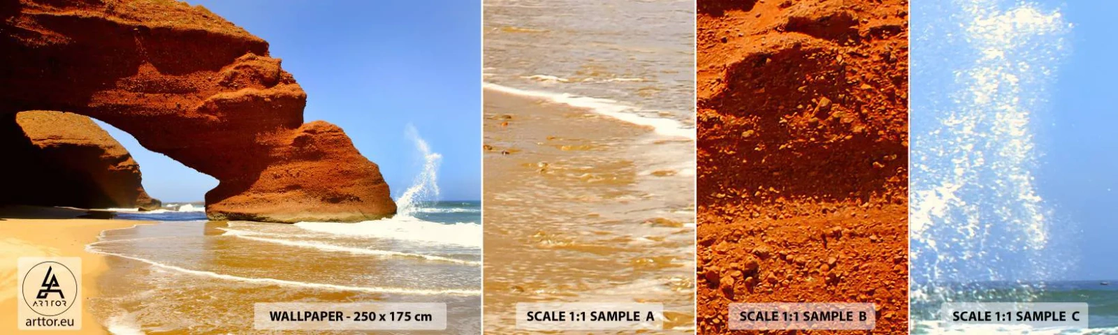 Échantillon De Papier Peint Standard Eco - L'eau et le vent depuis des milliers d'années - Paysage, Maroc, Océan - 100x30 cm