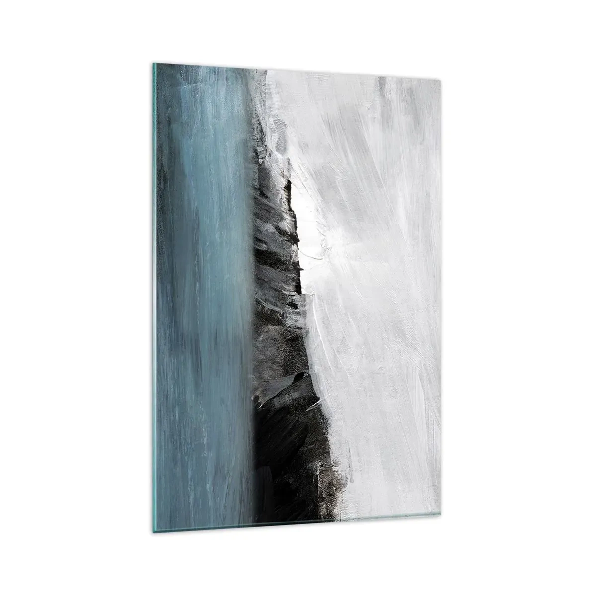 Impression sur verre - Image sur verre - Paysage abstrait avec de l'eau et un rivage rocheux - 80x120cm - Eau – terre : choc des éléments - Décoration murale moderne pour le salon et la chambre ARTTOR