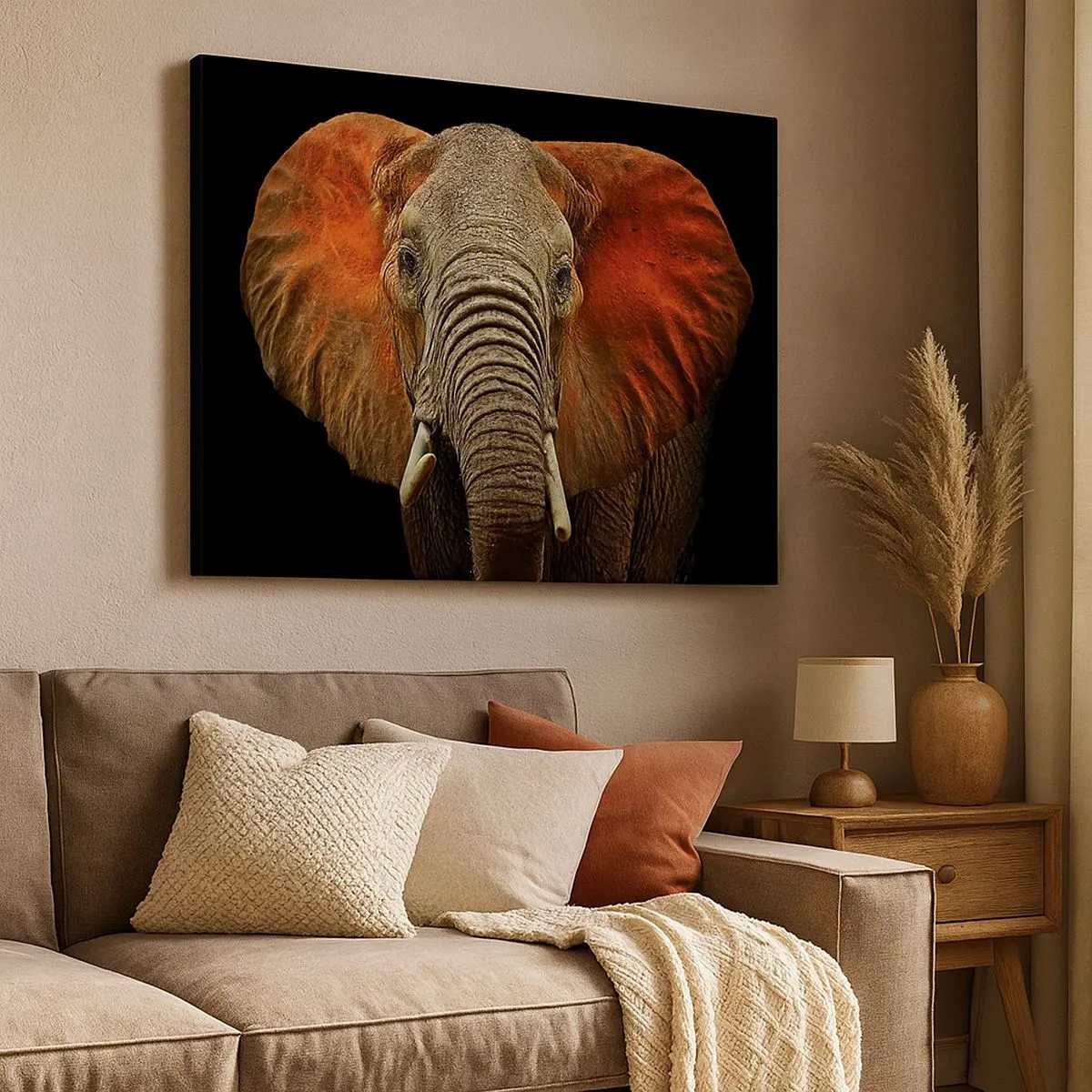 Impression sur toile - Image sur toile - Portrait d'un éléphant sur fond noir - 70x50cm - Je suis sauvage, et toi? - Décoration murale moderne pour le salon et la chambre ARTTOR