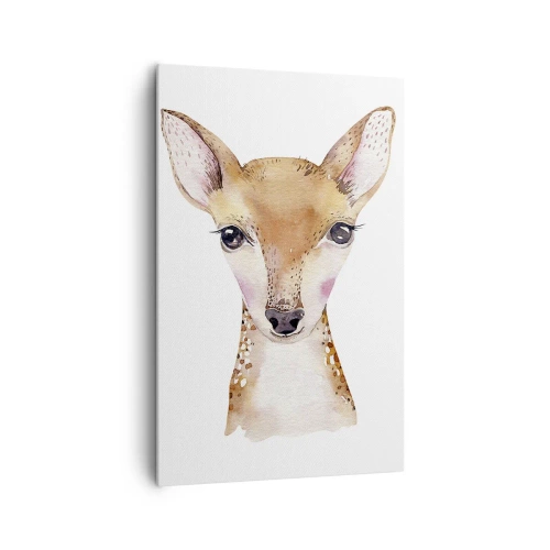 Impression sur toile - Image sur toile - Portrait à l'aquarelle d'un jeune chevreuil sur fond blanc - 80x120cm - L'innocence de la nature - Décoration murale moderne pour le salon et la chambre ARTTOR