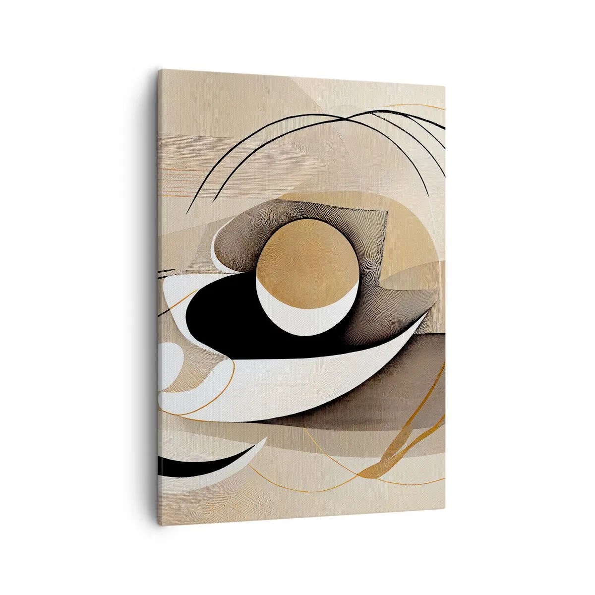 Impression sur toile - Image sur toile - Composition abstraite dans les tons beige et noir - 50x70cm - Composition : l'essence des choses - Décoration murale moderne pour le salon et la chambre ARTTOR