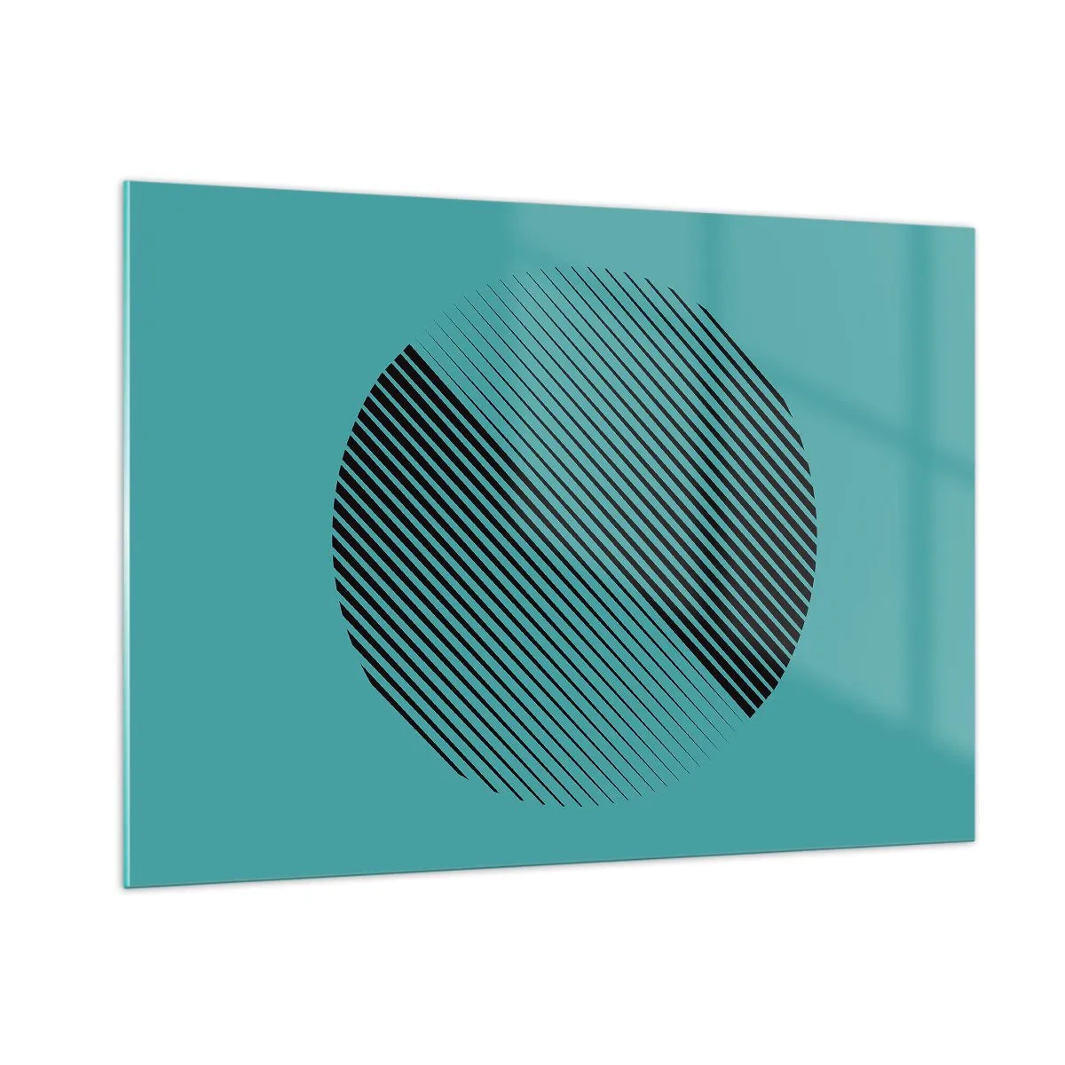 Impression sur verre - Image sur verre - Lignes noires formant un cercle sur fond turquoise - 100x70cm - Cercle – une variation géométrique - Décoration murale moderne pour le salon et la chambre ARTTOR