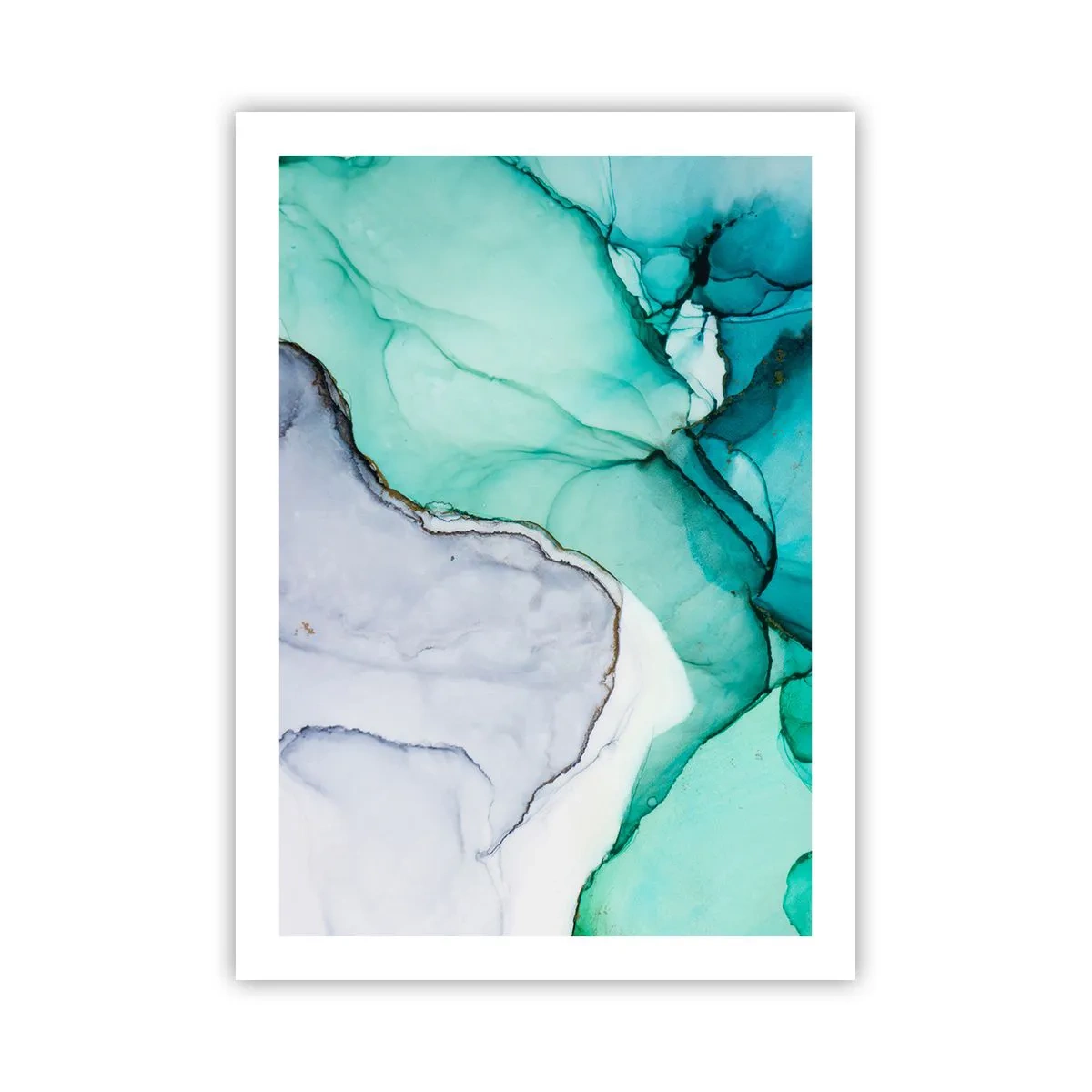 Affiche - Poster - Un motif abstrait dans des tons turquoise et gris, inspiré de la nature. - 50x70cm - Étude de turquoise - Décoration murale moderne pour le salon et la chambre ARTTOR