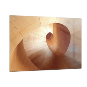 Impression sur verre - Image sur verre - Structure architecturale en spirale en bois aux couleurs chaudes - 120x80cm - Serpentin architectural - Décoration murale moderne pour le salon et la chambre ARTTOR