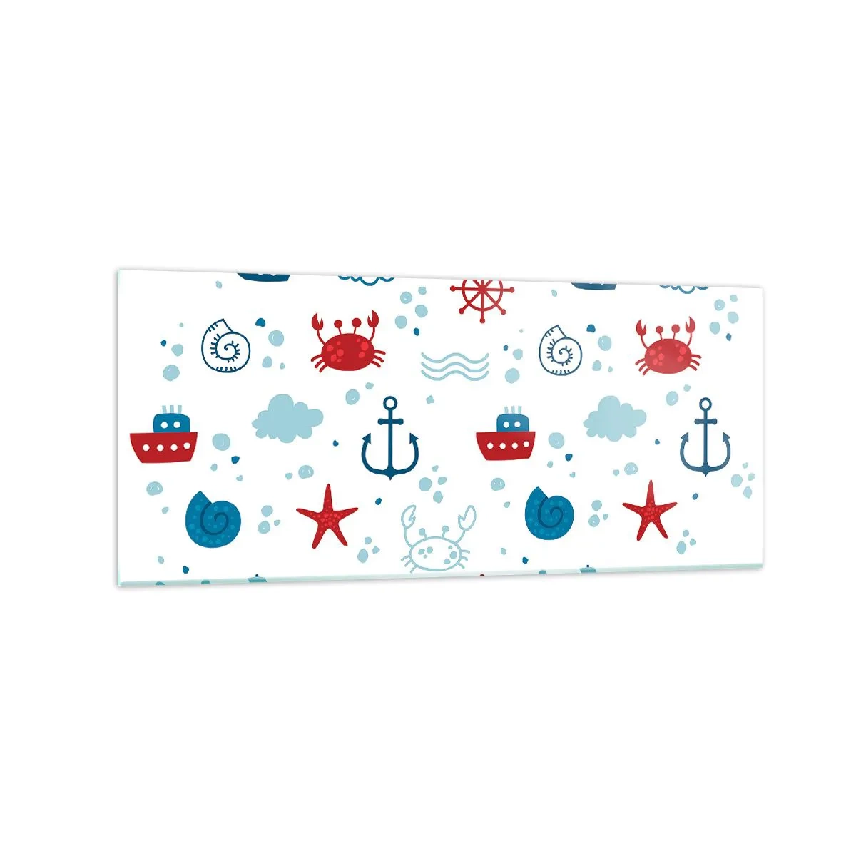Impression sur verre - Image sur verre - Motif nautique avec ancres, navires et crabes - 120x50cm - Conte de fées de la mer - Décoration murale moderne pour le salon et la chambre ARTTOR