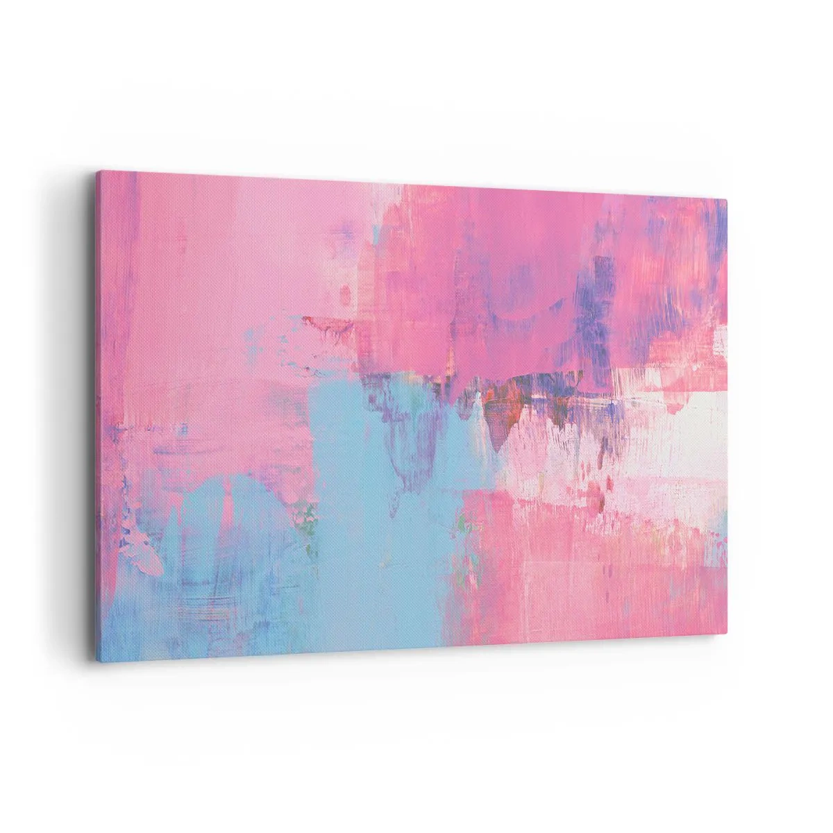 Impression sur toile - Image sur toile - Composition abstraite en rose et bleu - 120x80cm - Du rose, du bleu et une pincée de lumière - Décoration murale moderne pour le salon et la chambre ARTTOR