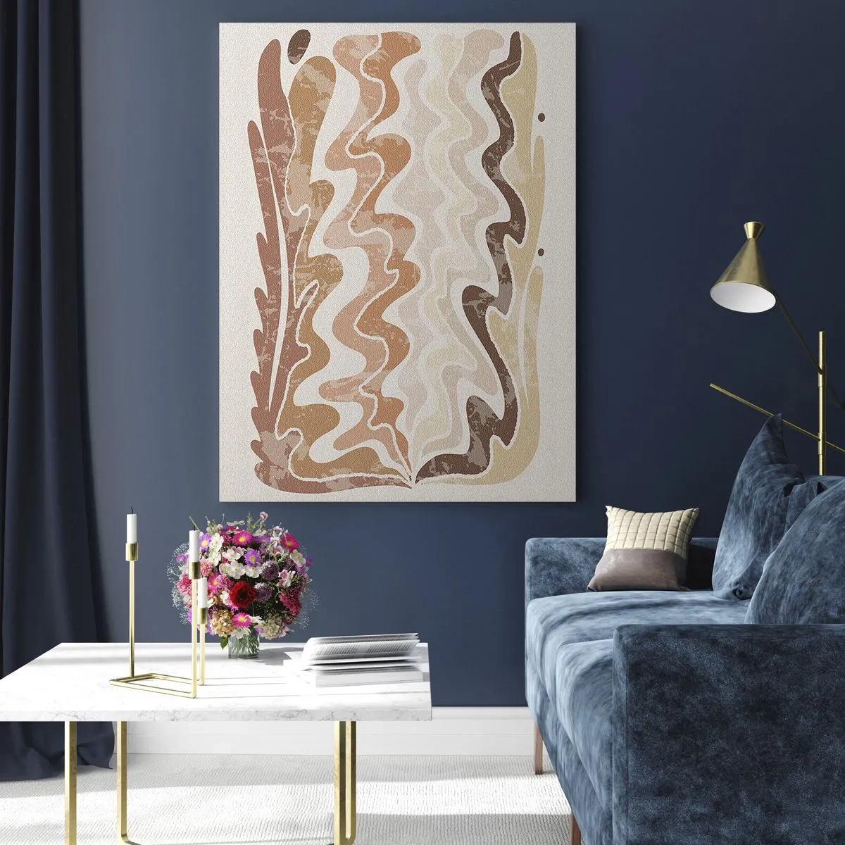 Impression sur verre - Image sur verre - Lignes abstraites ondulées dans des tons beiges - 70x100cm - Bonne énergie – bonnes émotions - Décoration murale moderne pour le salon et la chambre ARTTOR