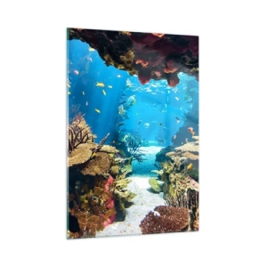 Impression sur verre - Image sur verre - Monde sous-marin avec récif corallien et poissons - 50x70cm - Tu ne l'as même pas rêvé - Décoration murale moderne pour le salon et la chambre ARTTOR