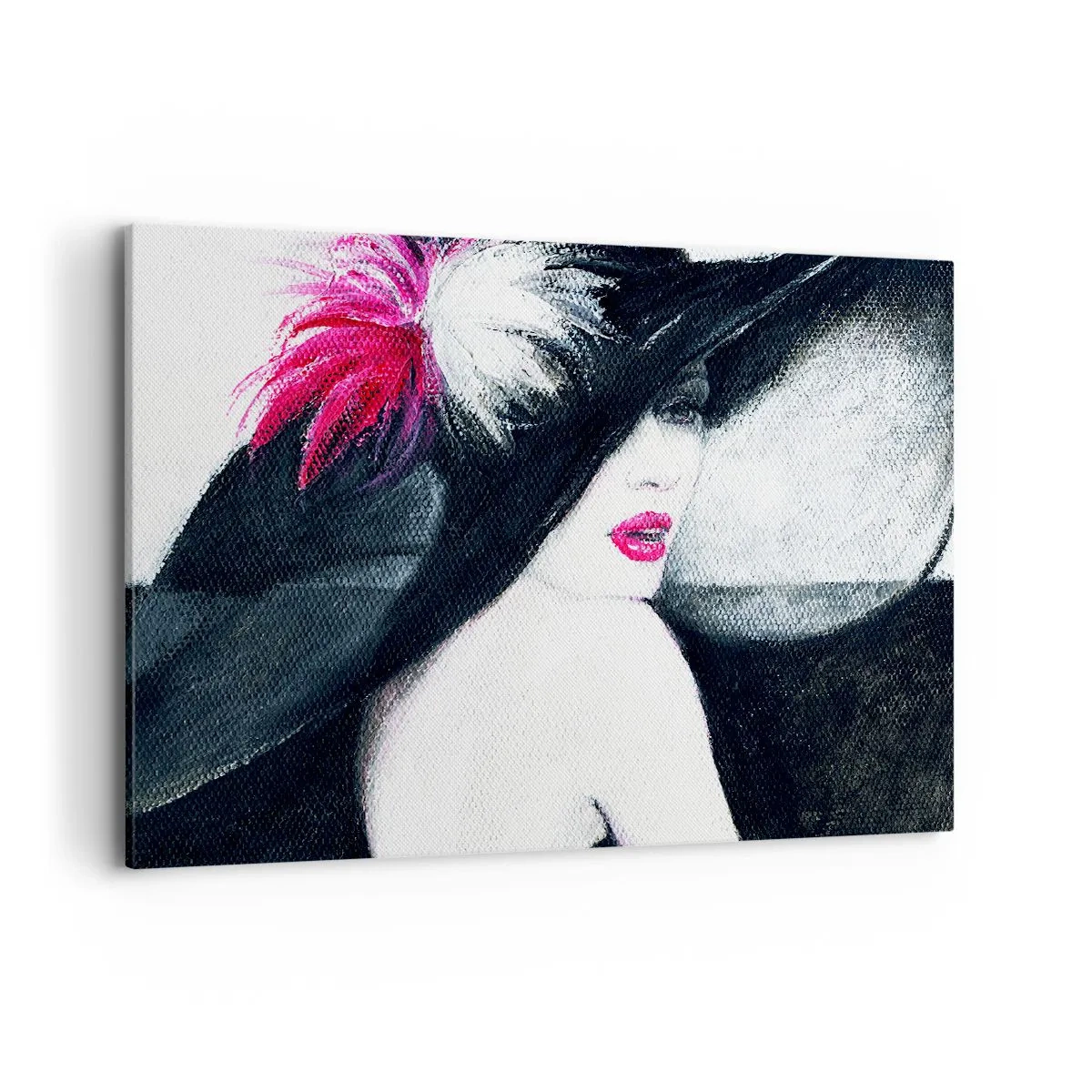 Impression sur toile - Image sur toile - Femme élégante avec un chapeau à plumes - 100x70cm - Toujours un secret - Décoration murale moderne pour le salon et la chambre ARTTOR