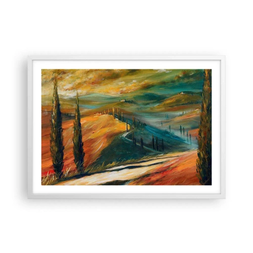 Affiche dans un cadre blanc - Poster - paysage toscan - 70x50 cm