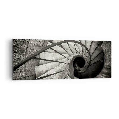 Impression sur toile - Image sur toile - Escalier en colimaçon noir et blanc de style moderne - 140x50cm - En haut des escaliers, en bas des escaliers - Décoration murale moderne pour le salon et la chambre ARTTOR