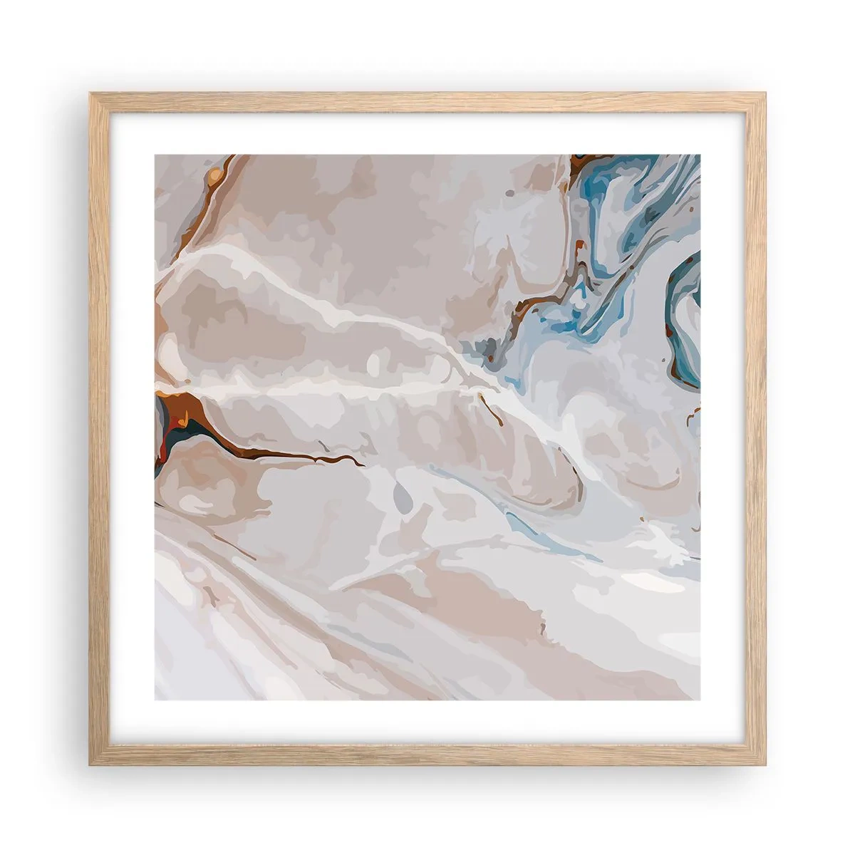 Affiche dans un chêne clair - Poster - Le bleu serpente sous le blanc - 50x50 cm