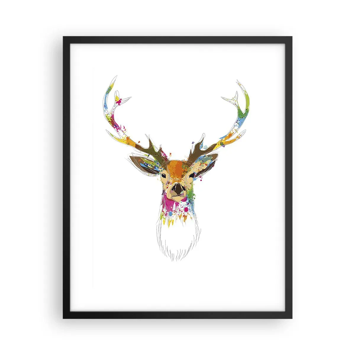 Affiche dans un cadre noir - Poster - Un cerf doux baigné de couleur - 40x50 cm