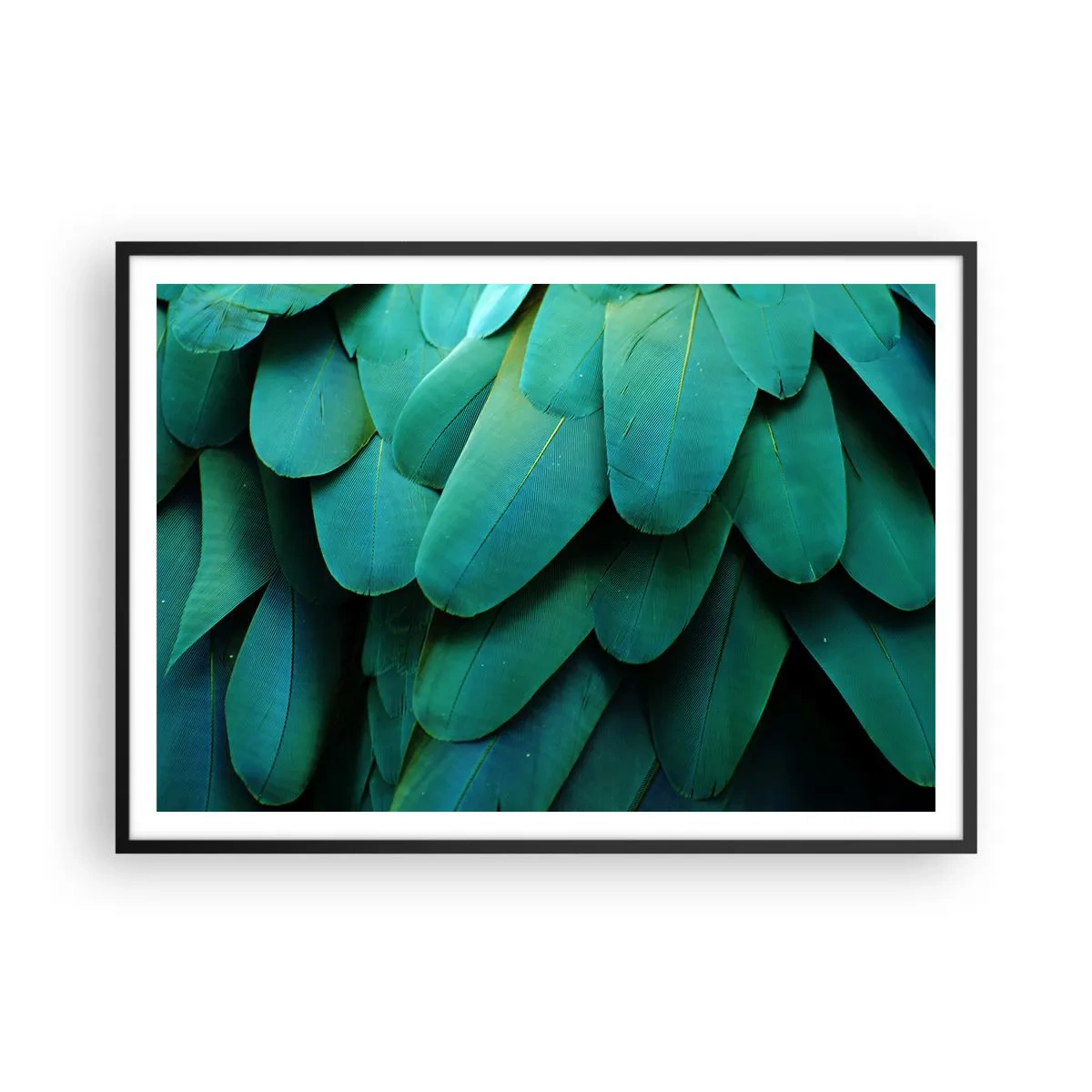 Affiche dans un cadre noir - Poster - Détail de plumes dans des tons de vert - 100x70cm - Perfection de la nature du perroquet - Décoration murale moderne pour le salon et la chambre ARTTOR