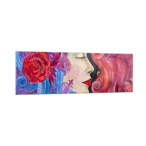 Impression sur verre - Image sur verre - Profil coloré d'une femme dans un style artistique - 160x50cm - L'Art Nouveau est toujours vivant - Décoration murale moderne pour le salon et la chambre ARTTOR