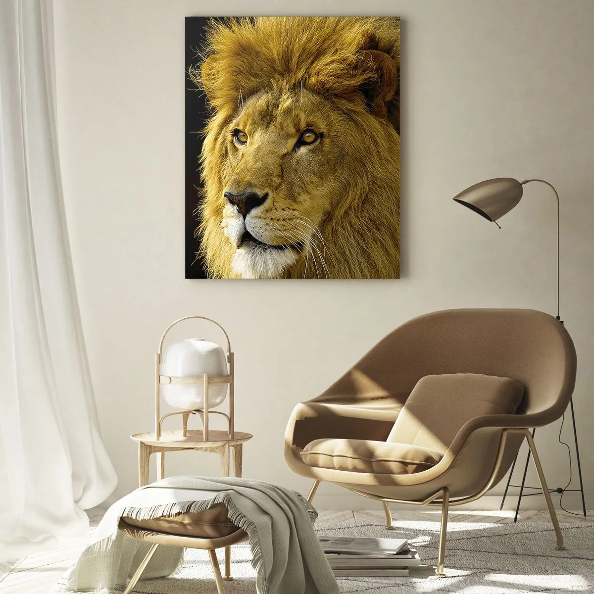 Impression sur verre - Image sur verre - Portrait d'un lion à la crinière majestueuse sur fond sombre - 80x120cm - Portrait de roi - Décoration murale moderne pour le salon et la chambre ARTTOR