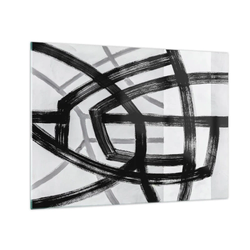 Impression sur verre - Image sur verre - Les coups de pinceau noirs et gris créent un réseau dynamique de lignes. - 70x50cm - Profondeur du bâtiment - Décoration murale moderne pour le salon et la chambre ARTTOR