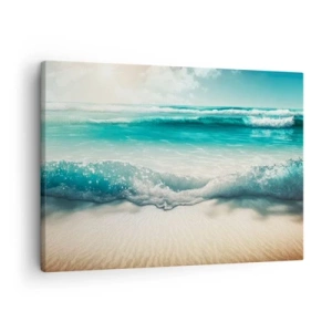 Impression sur toile - Image sur toile - Vagues de l'océan sur une plage de sable clair - 70x50cm - La paix de l'océan - Décoration murale moderne pour le salon et la chambre ARTTOR