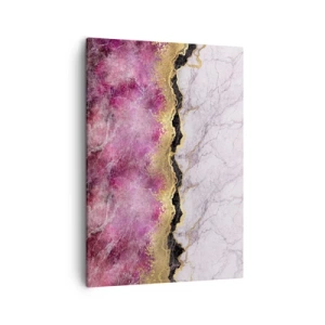 Impression sur toile - Image sur toile - Marbre abstrait dans des tons de rose avec des accents dorés - 50x70cm - À la frontière - Décoration murale moderne pour le salon et la chambre ARTTOR
