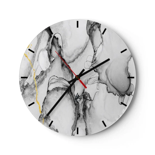 Horloge murale - Pendule murale - Une composition abstraite dans des tons de gris avec une touche d'or. - 30x30cm - Composition à motif or - Décoration murale moderne pour le salon, la cuisine et la chambre ARTTOR