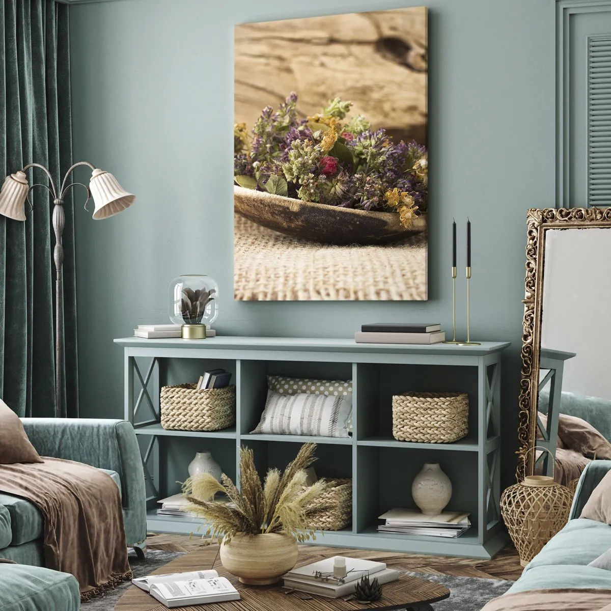 Impression sur toile - Image sur toile - Fleurs colorées et herbes parfumées - 45x80 cm