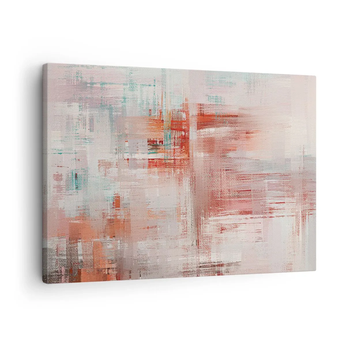 Impression sur toile - Image sur toile - Une composition abstraite avec des nuances de rouge et de couleurs pastel. - 70x50cm - Brumeux. Mais rose - Décoration murale moderne pour le salon et la chambre ARTTOR