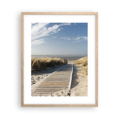 Affiche dans un chêne clair - Poster - Derrière la dune, dans le bruissement de l'herbe - 40x50 cm