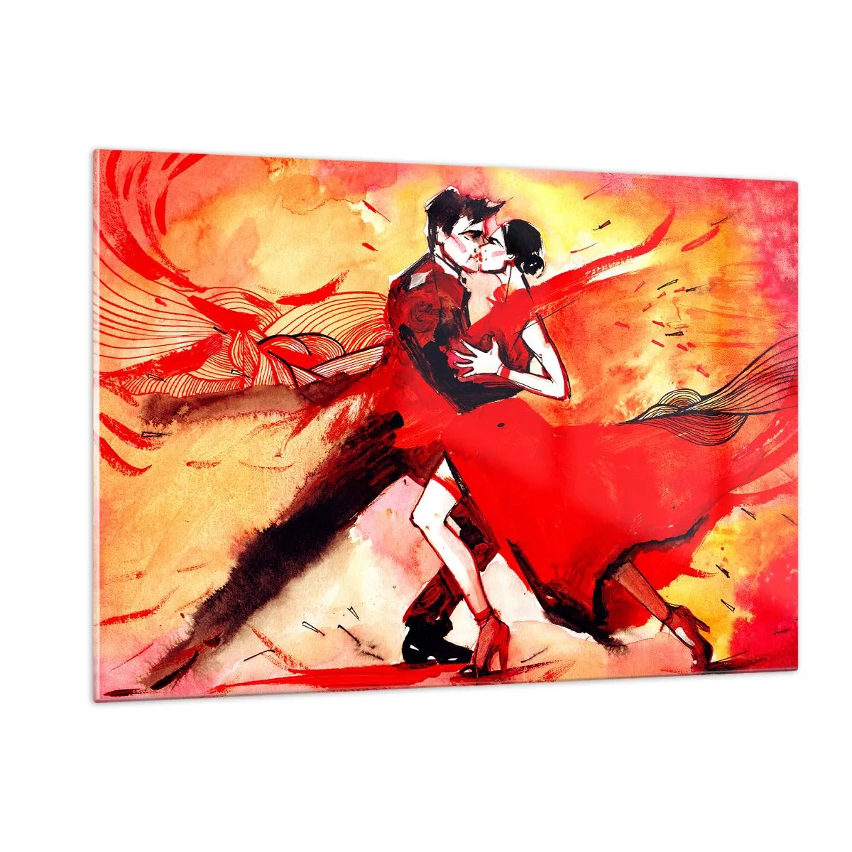 Impression sur verre - Image sur verre - Un couple dansant dans une composition rouge dynamique - 120x80cm - Le rythme violet de la passion - Décoration murale moderne pour le salon et la chambre ARTTOR