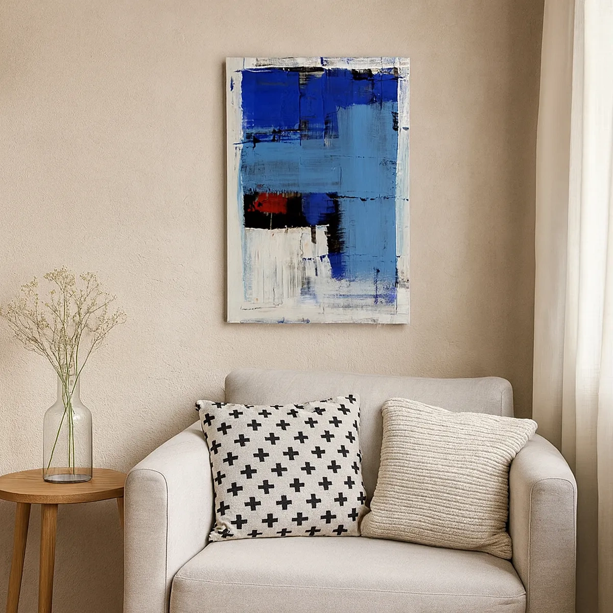 Impression sur toile - Image sur toile - Composition abstraite dans les tons de bleu et de blanc - 50x70cm - Secret de bleu - Décoration murale moderne pour le salon et la chambre ARTTOR