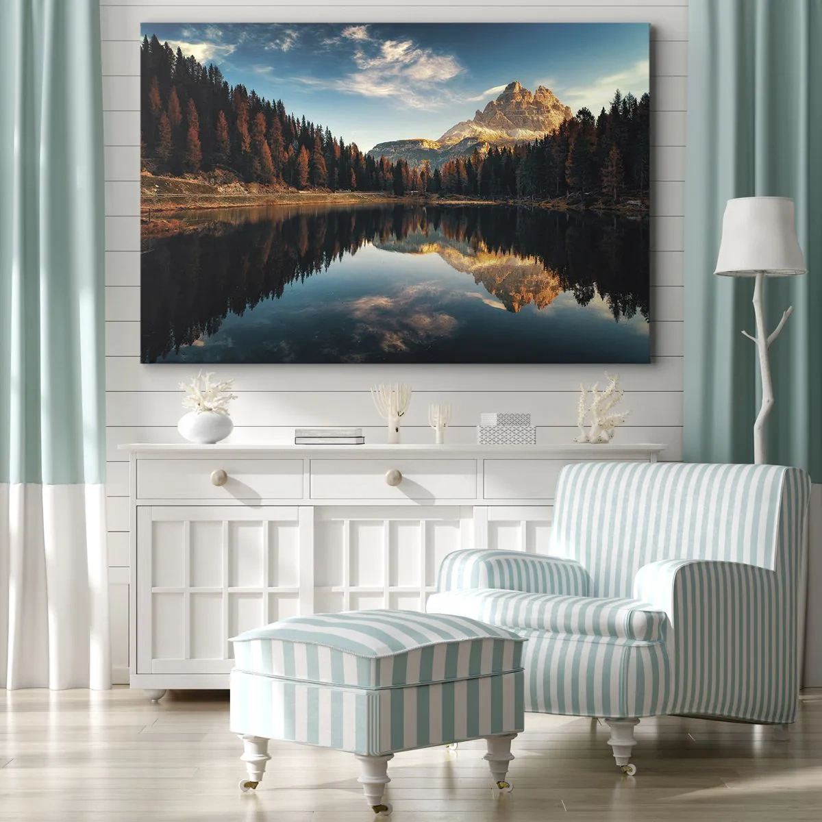 Impression sur toile - Image sur toile - Paysage de montagne avec un lac et une forêt - 70x50cm - Double paysage - Décoration murale moderne pour le salon et la chambre ARTTOR