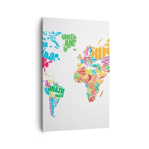 Impression sur toile - Image sur toile - Carte du monde colorée avec les noms des pays - 80x120cm - je veux tous les rencontrer - Décoration murale moderne pour le salon et la chambre ARTTOR