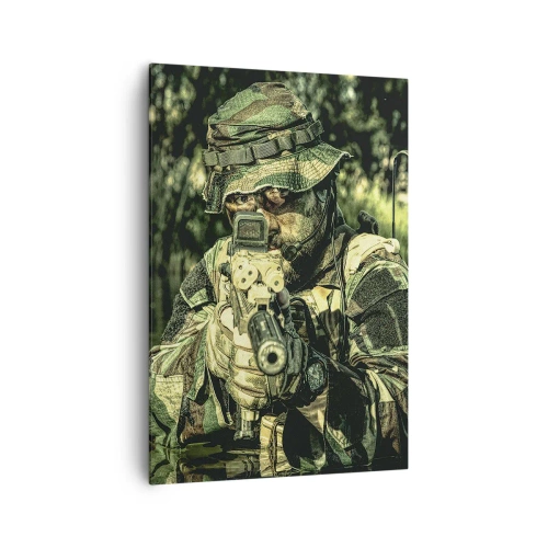 Impression sur toile - Image sur toile - Un soldat en tenue de camouflage vise à travers l'eau. - 70x100cm - Le meilleur des meilleurs - Décoration murale moderne pour le salon et la chambre ARTTOR