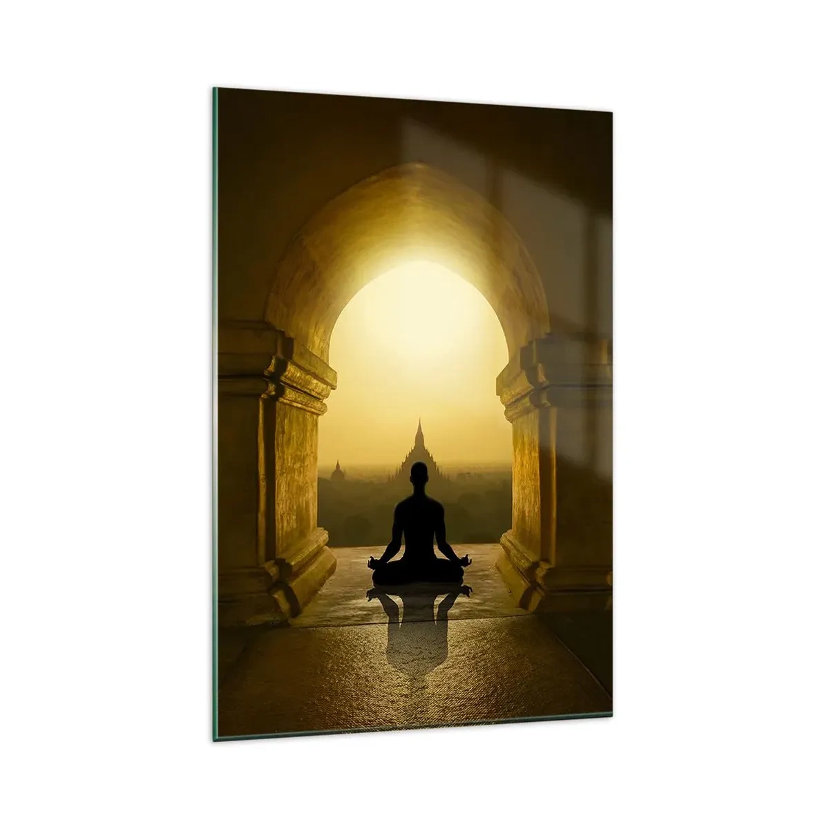 Impression sur verre - Image sur verre - Silhouette d'une personne méditant à la lumière du soleil couchant - 80x120cm - Pleine harmonie - Décoration murale moderne pour le salon et la chambre ARTTOR