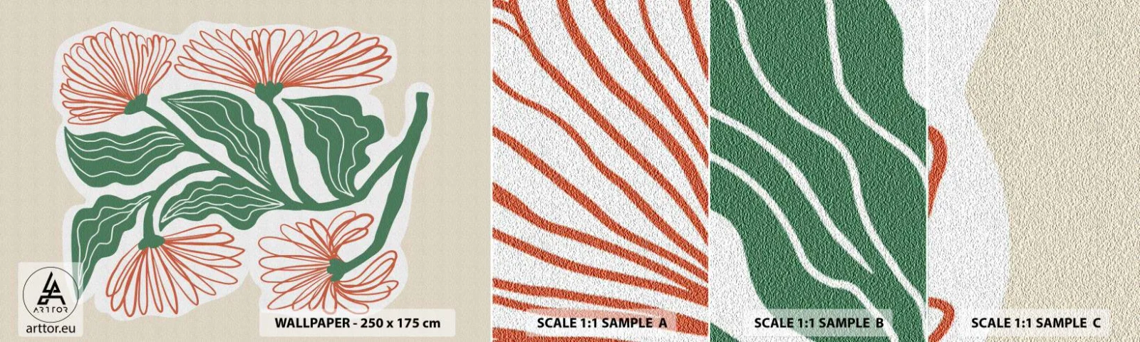 Échantillon De Papier Peint Standard Eco - Folk et moderne - Bohème, Fleurs, Minimalisme - 100x30 cm