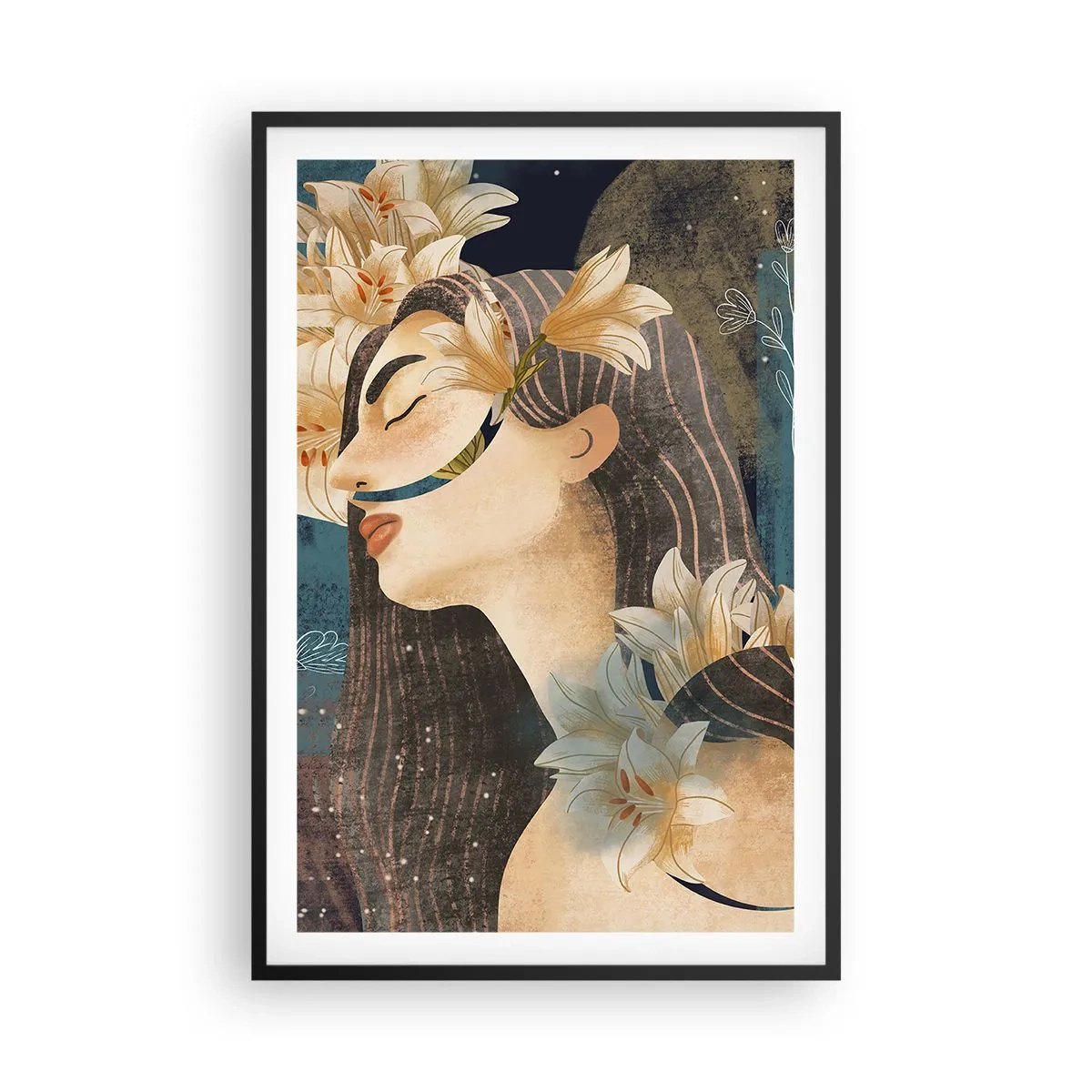 Affiche dans un cadre noir - Poster - Conte de fée sur la princesse lilas - 61x91 cm
