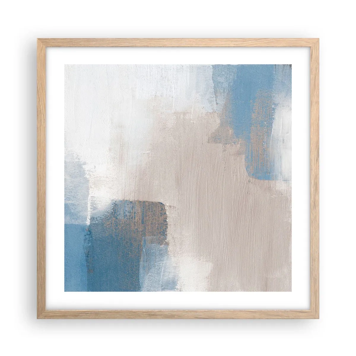 Affiche dans un chêne clair - Poster - Abstraction rose derrière un rideau de bleu - 50x50 cm