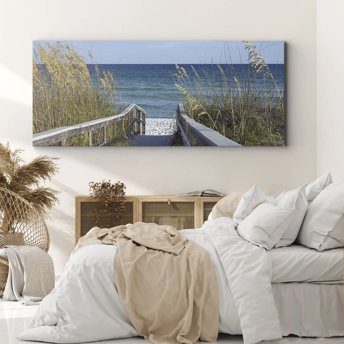 Impression sur toile - Image sur toile - Chemin vers la plage avec vue sur la mer - 160x50cm - Au soleil, sous le vent - Décoration murale moderne pour le salon et la chambre ARTTOR