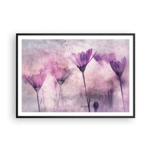 Affiche dans un cadre noir - Poster - Fleurs délicates dans des tons violets sur fond clair - 100x70cm - Rêve de fleurs - Décoration murale moderne pour le salon et la chambre ARTTOR