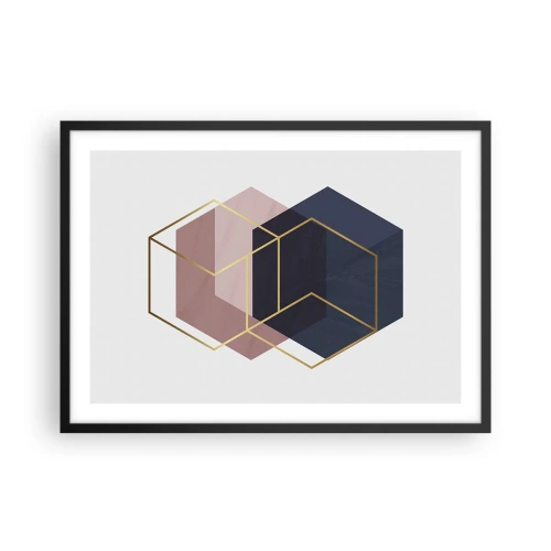 Affiche dans un cadre noir - Poster - Formes géométriques en lignes dorées sur fond pastel - 70x50cm - Le pouvoir de la simplicité - Décoration murale moderne pour le salon et la chambre ARTTOR