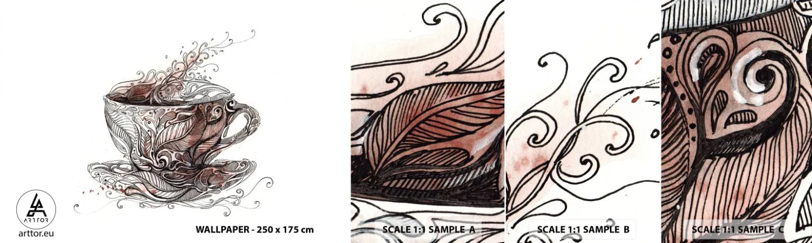 Échantillon de Papier Peint Autocollant Deluxe Sticker - Du thé, bon pour tout - Abstraction, Tasse, Expresso - 100x30 cm