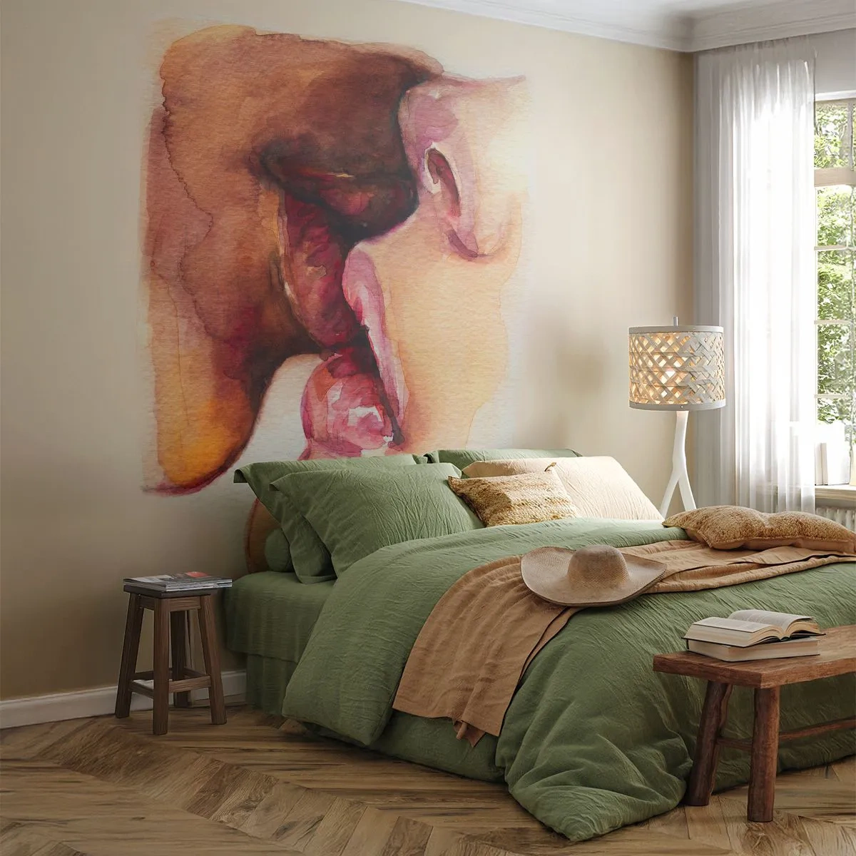 Papier Peint Autocollant Deluxe Sticker - Comme le jour et la nuit, la terre et le ciel - Abstraction, Baiser, Couple amoureux - 100x70 cm