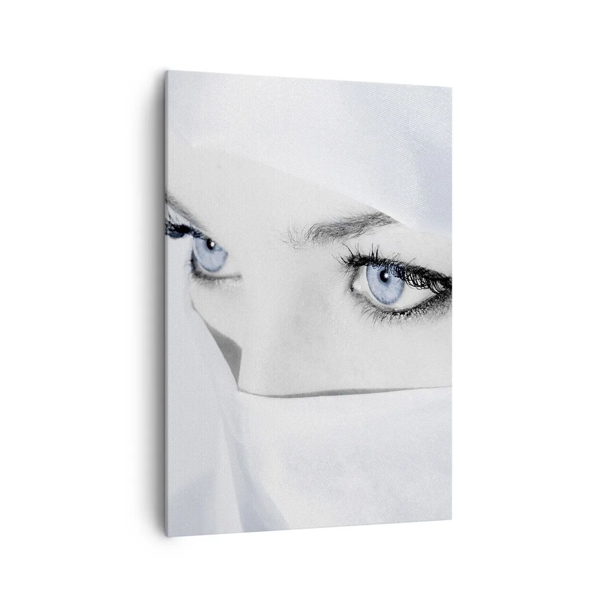 Impression sur toile - Image sur toile - Portrait d'une femme aux yeux bleus cachés derrière un voile blanc - 70x100cm - Directement des mille et une nuits - Décoration murale moderne pour le salon et la chambre ARTTOR
