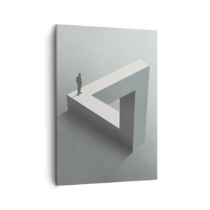 Impression sur toile - Image sur toile - Une figure debout sur un triangle de Penrose dans des tons de gris. - 50x70cm - Mais c'est possible - Décoration murale moderne pour le salon et la chambre ARTTOR