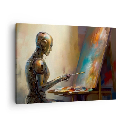 Impression sur toile - Image sur toile - Un robot peignant sur une toile dans un style artistique - 70x50cm - L'art du futur - Décoration murale moderne pour le salon et la chambre ARTTOR