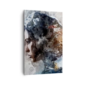 Impression sur toile - Image sur toile - Portrait d'une femme combinant son visage avec un paysage urbain en arrière-plan - 80x120cm - L'histoire d'une fille avec une ville en arrière-plan - Décoration murale moderne pour le salon et la chambre ARTTOR