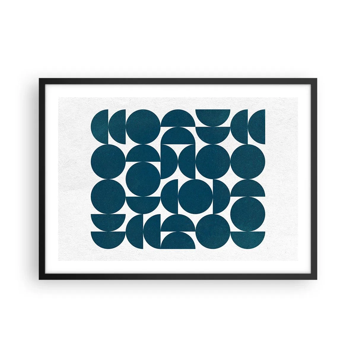 Affiche dans un cadre noir - Poster - Formes géométriques dans des tons bleu marine sur fond blanc - 70x50cm - Cercles et demi-cercles - Décoration murale moderne pour le salon et la chambre ARTTOR
