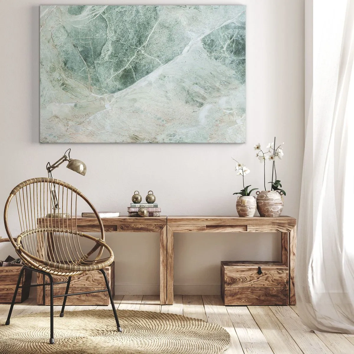 Impression sur toile - Image sur toile - Marbre vert aux délicates veines blanches - 70x50cm - La noble froideur de la pierre - Décoration murale moderne pour le salon et la chambre ARTTOR
