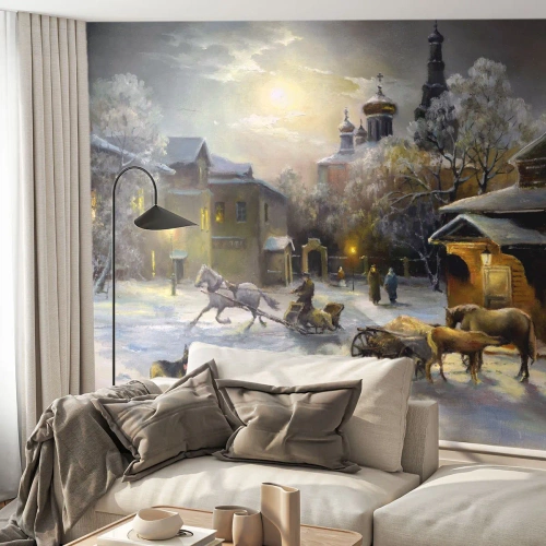 Papier peint sur mesure Autocollant Deluxe - La magie de l'hiver russe - Paysage, Village, L'hiver à la campagne